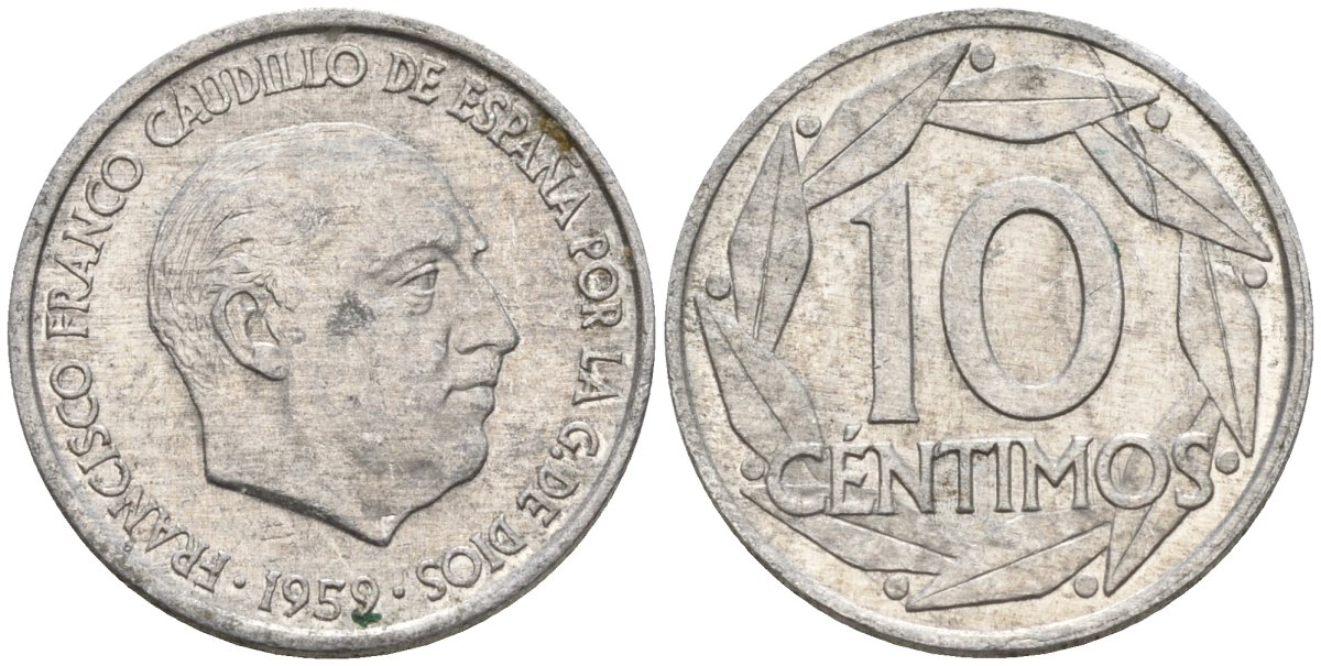 Испания 10 сентимо 1959 Франсиско Франко (1939-1975) KM 790 алюминий 4154-513