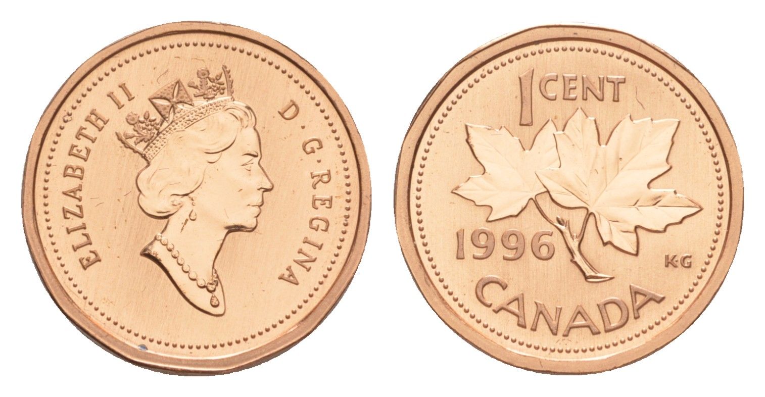 Канада 1 цент 1996 Елизавета II (1952-2022), кленовый лист, specimen KM 181 бронза BU 4639-412