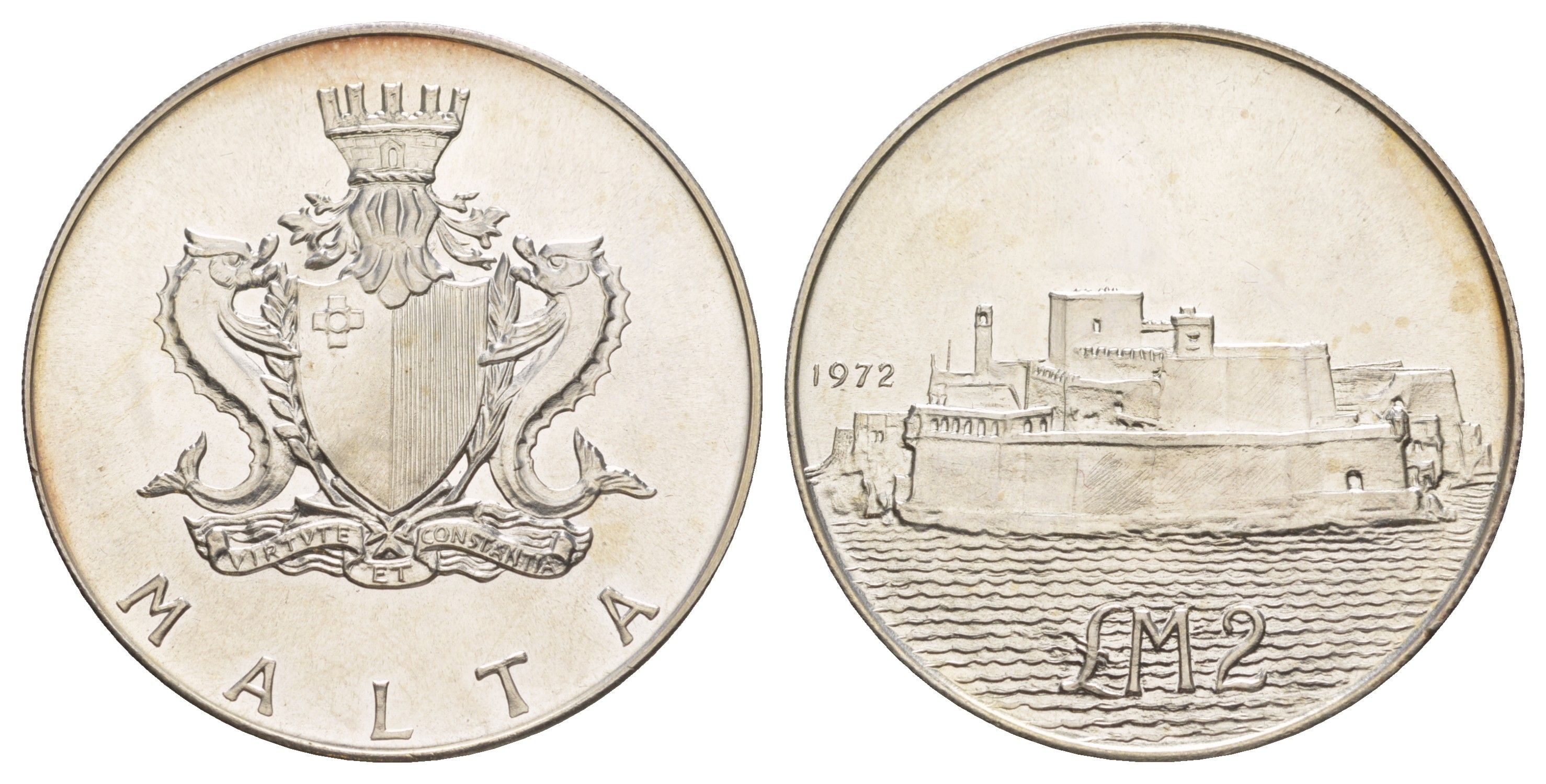 Мальта 2 лиры 1972 Форт Сант-Анджело KM 14 серебро PROOF 1520-722