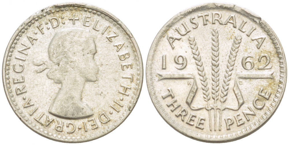 Австралия 3 пенса 1962 m, Елизавета II (1952-2022) KM 57 серебро 3955-447