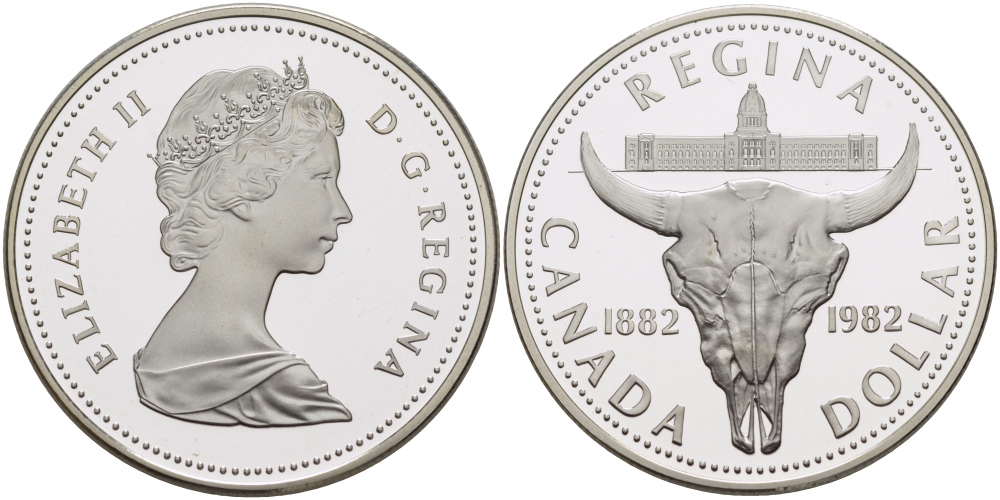 Канада 1 доллар 1982 100 лет городу Реджайна (1882-1982), королевский музей KM 133 серебро PROOF 1087-6-15