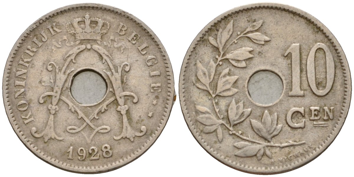 Бельгия 10 сантимов 1928 Belgie KM 86 медно-никель 26-1168