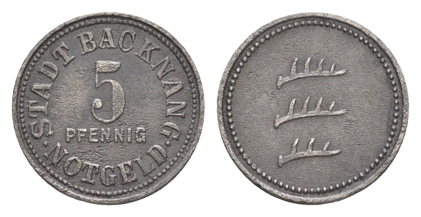 Бакнанг 5 пфеннигов ND Funck 25.1, Men05 1171.1, Men18 1511.1 железо 4639-119