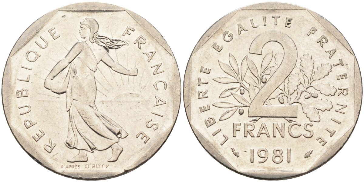 Франция 2 франка 1981 сеятель KM 942.1, Le Franc 272.5 никель 4587-1146