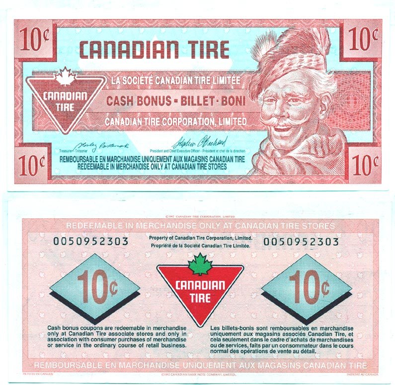 КАНАДА TIRE MONEY 10 ЦЕНТОВ ND CASH BONUS BILLET BONI БЕЗ ЛИСТКА бумага 7146-49-3-2