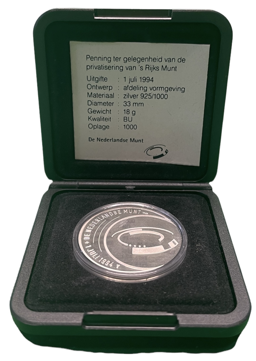 Нидерланды медаль 1994 монетный двор, 33 мм, 18 гр серебро PROOF 1-5-2-16