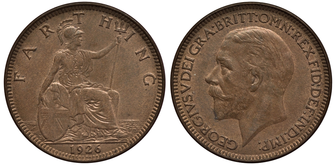 Великобритания 1 фартинг 1926 Георг V (1910-1936) KM 825, Spink 4061 бронза UNC 4114-743