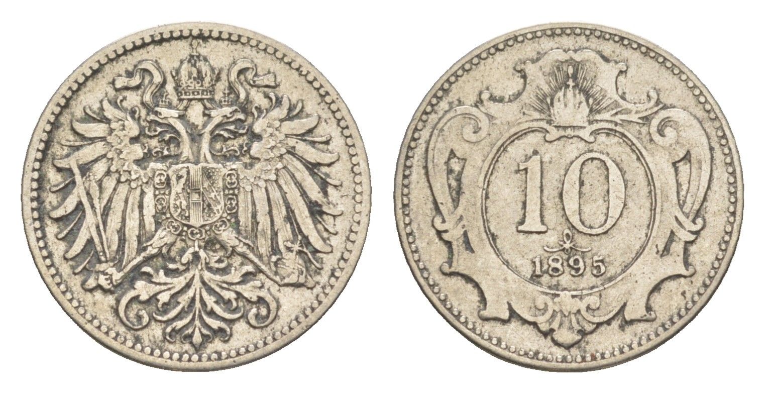 Австрия 10 геллеров 1895 Франц Иосиф I (1848-1916) KM 2802 никель 4613-247