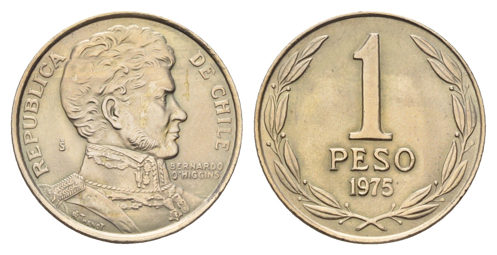 Чили 1 песо 1975 год-тип KM 207 медно-никель aUNC 4688-334