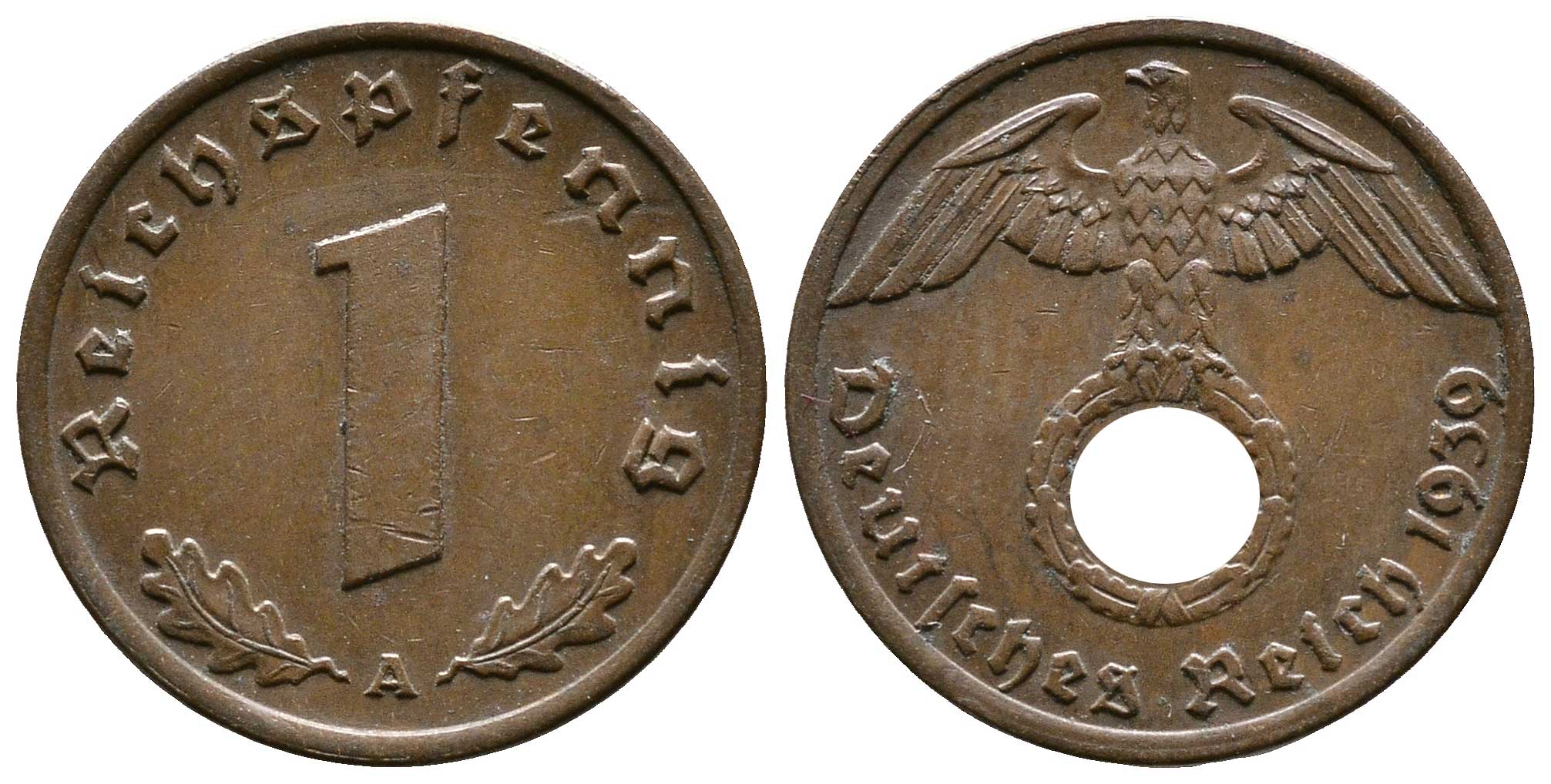 Германия 1 рейхспфенниг 1939 A KM 89, J. 361 бронза    220-351