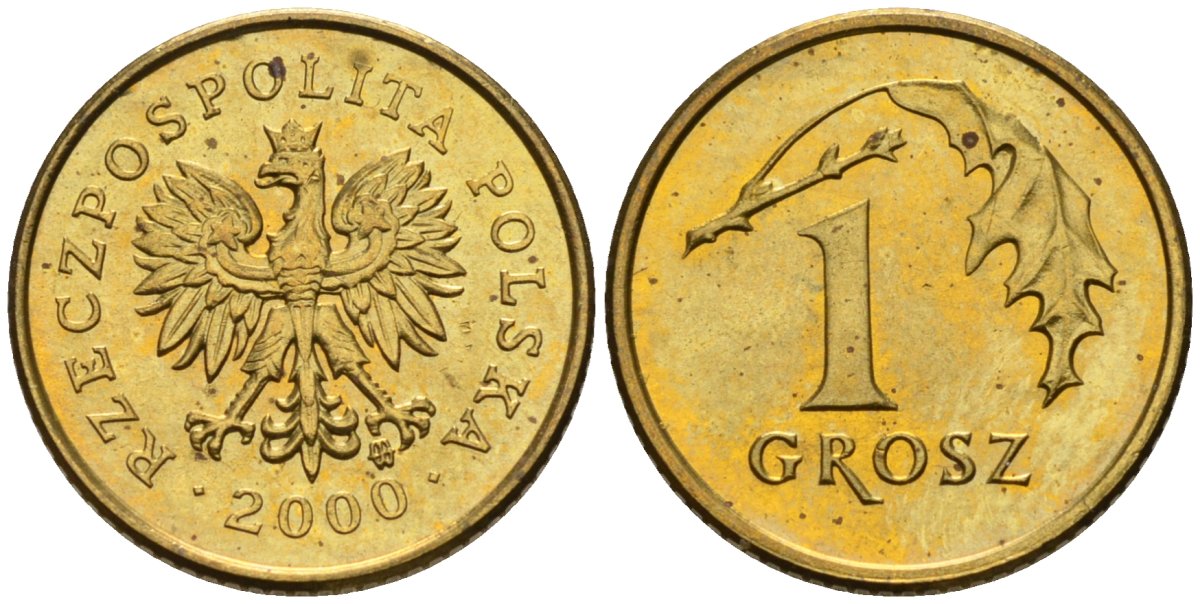 Польша 1 грош 2000 MW KM 276, Parchimowicz 701i латунь 4580-451