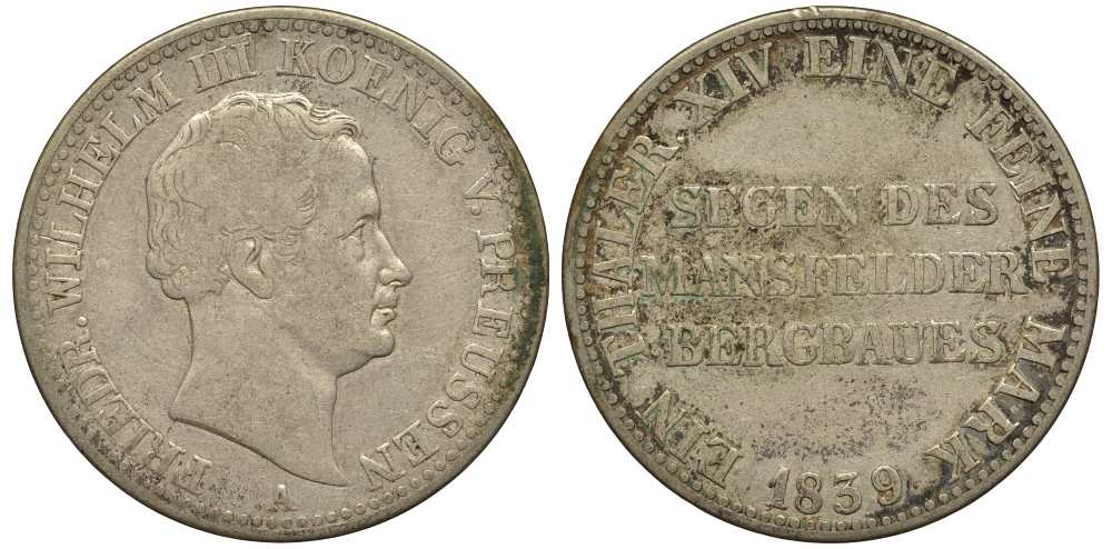 Пруссия 1 талер 1839 Фридрих Вильгельм III (1797-1840) KM 420, AKS 18, Dav. 764, Kahnt 371, Thun 251 серебро 413-6841