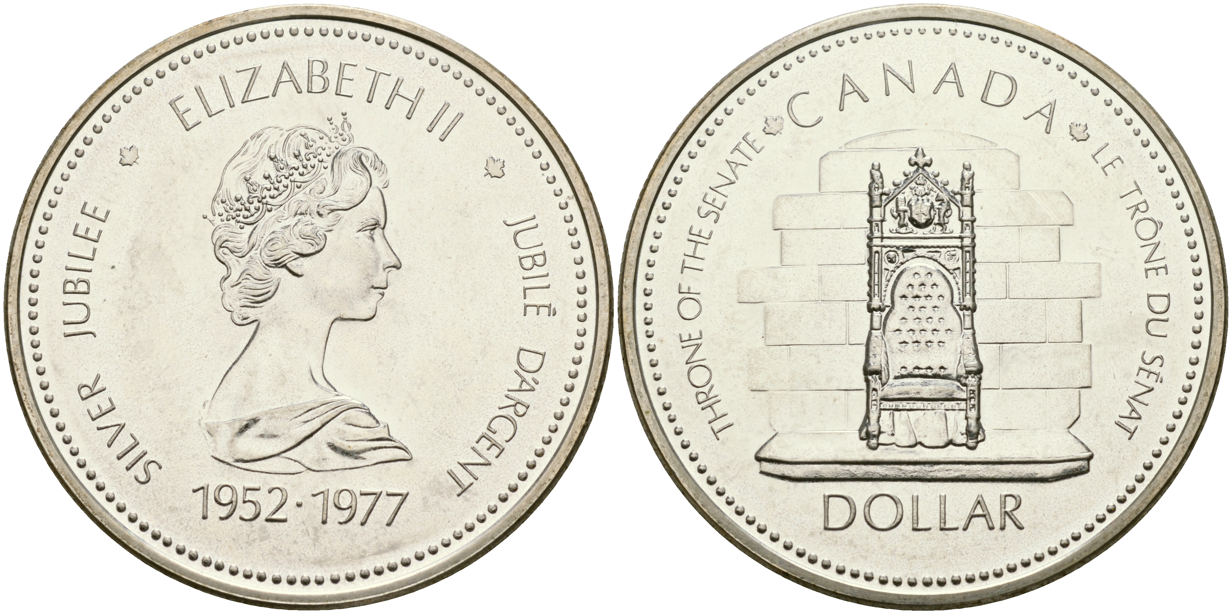 Канада 1 доллар 1977 25 лет вступлению на престол Королевы Елизаветы II KM 118 серебро UNC 1098-4-12
