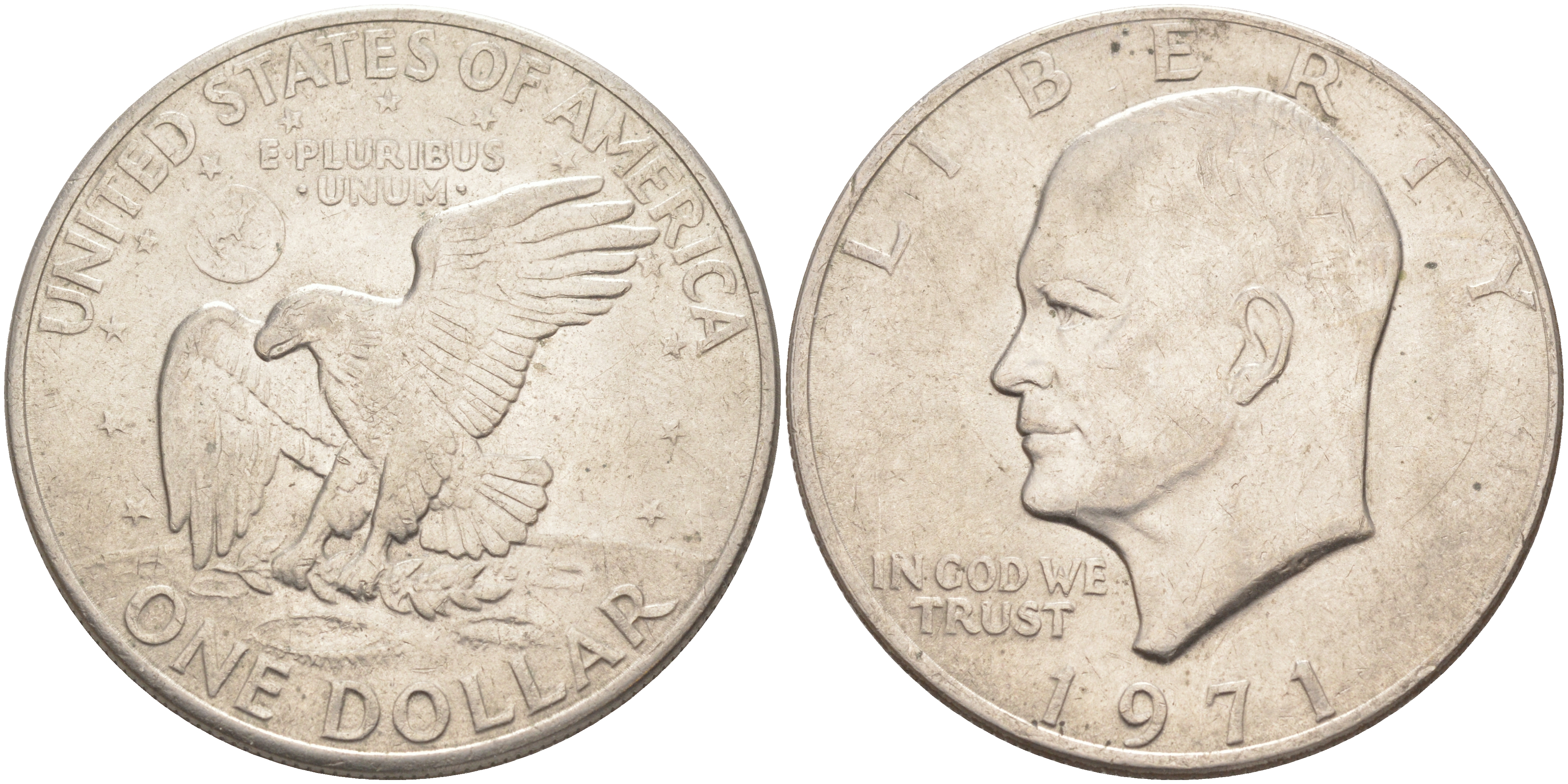 США 1 доллар 1971 Президент Эйзенхауэр, лунный орел KM 203 медь плакированная медно-никелем 4552-112