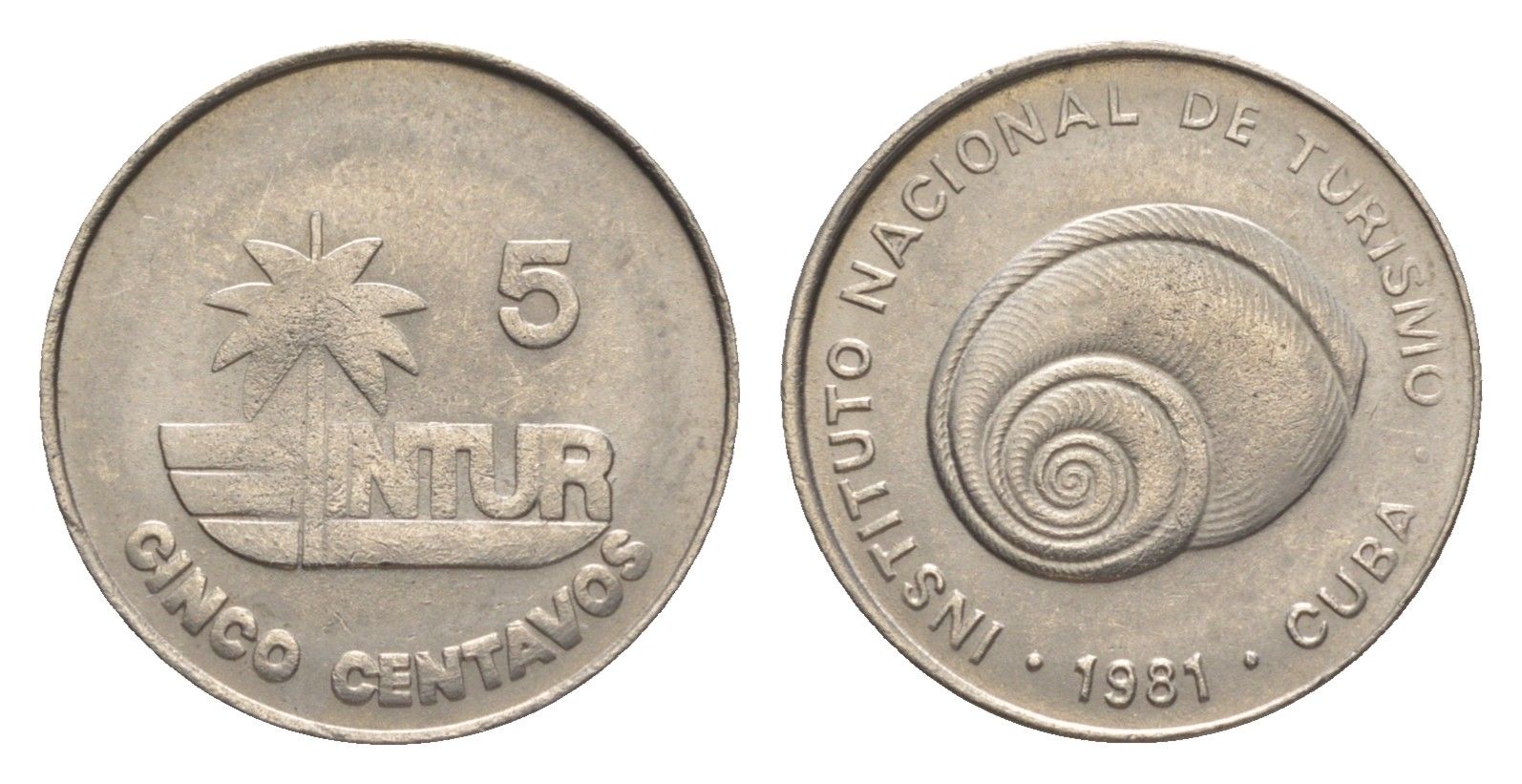 Куба 5 сентаво 1981 туристические деньги, INTUR, толстая 5 KM 412.1 медно-никель UNC 4636-664