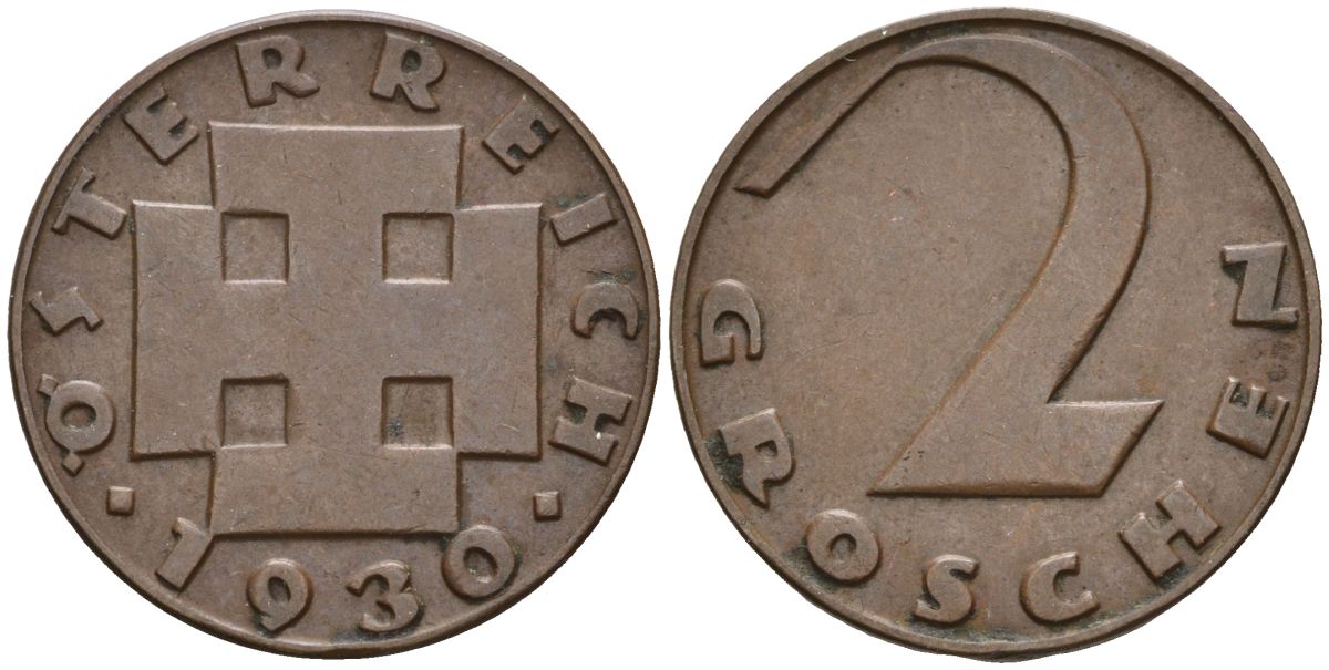 Австрия 2 гроша 1930 KM 2837 бронза 4608-438