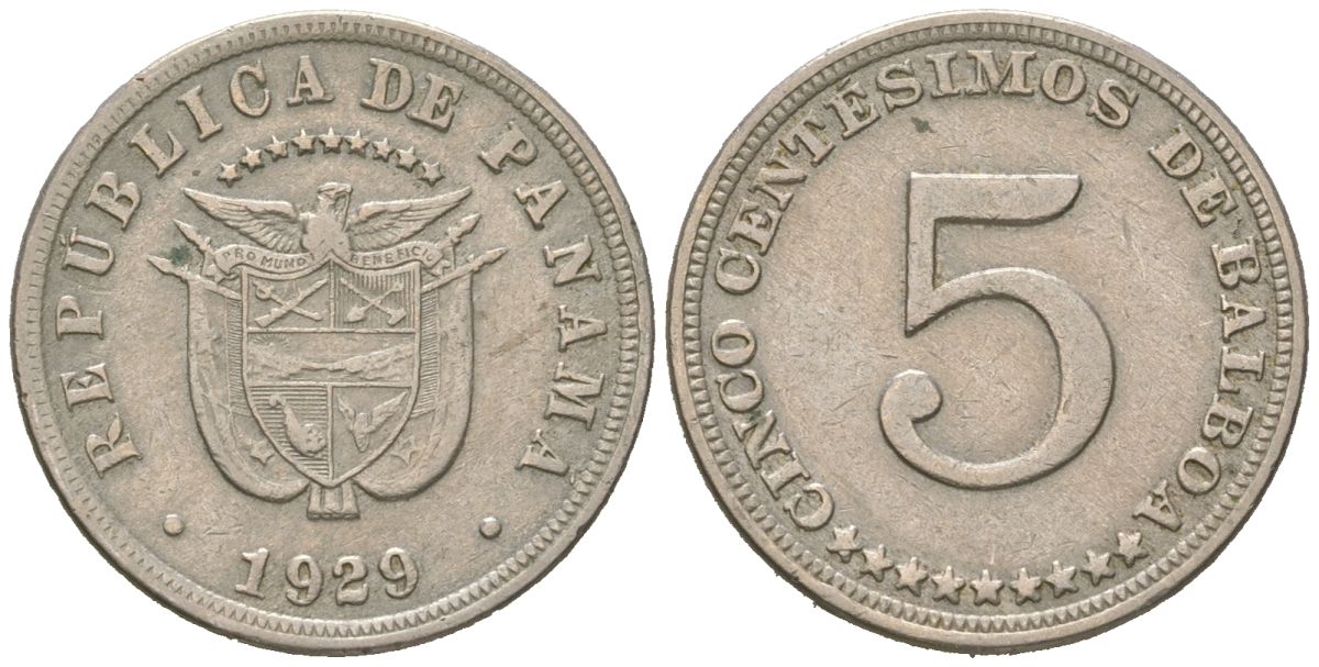 Панама 5 сентесимо 1929 KM 9 медно-никель 4615-859