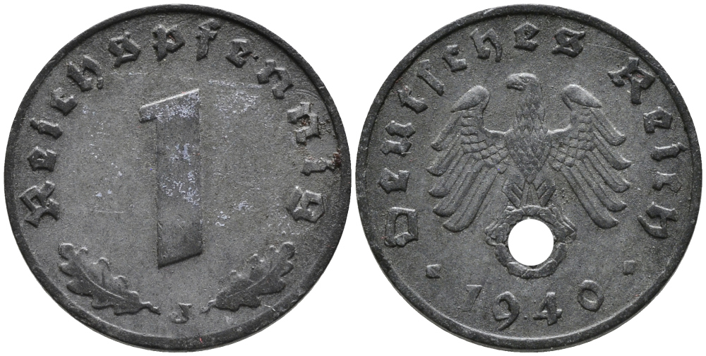 ГЕРМАНИЯ 1 РЕЙХСПФЕННИГ 1940 J KM 97, J. 369 цинк 96-657