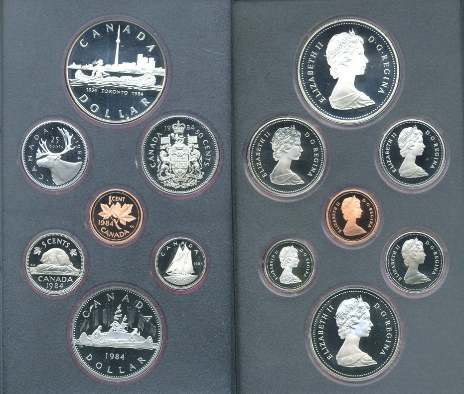 Канада набор из 8 монет  1984 150 лет Торонто, каноэ, оригинальная коробка и сертификат KM PS4   PROOF  5-5-1-02