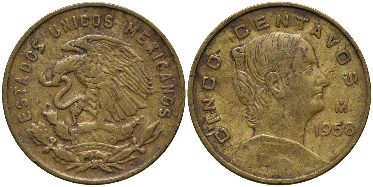 Мексика 5 сентаво 1958 Мо, Жозефа Ортис де Домингес KM 426 латунь 4576-1211