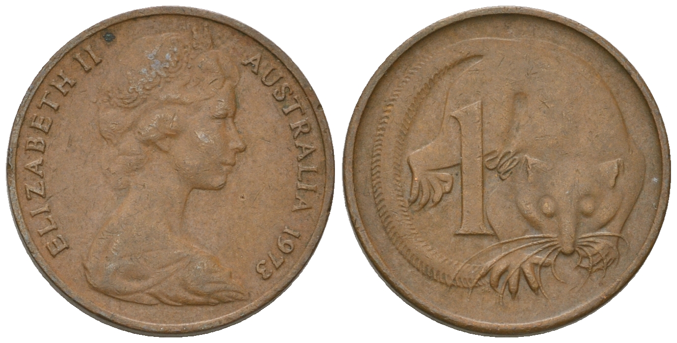 Австралия 1 цент 1975 Елизавета II (1952-2022), опоссум КМ 62 бронза 4668-1164