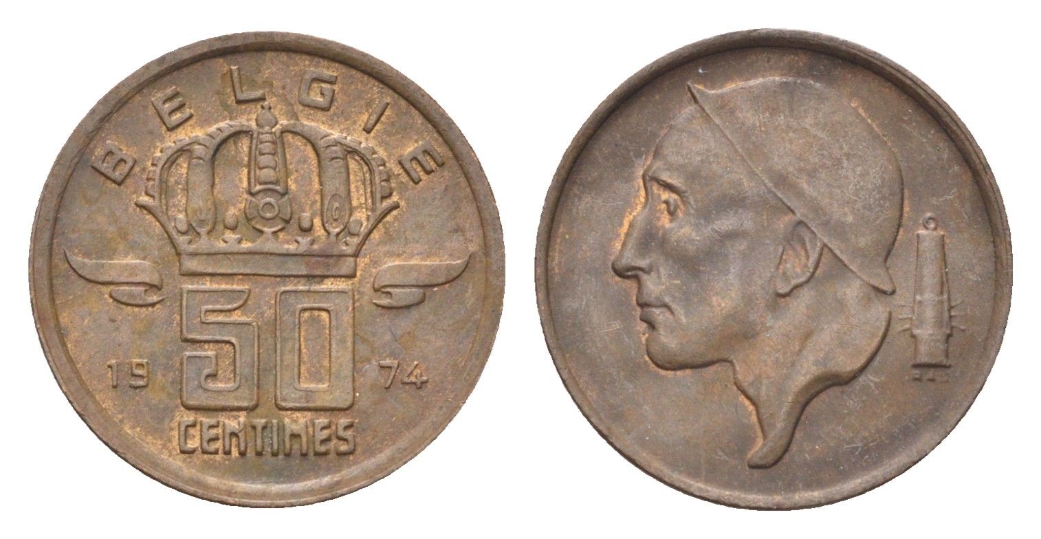 Бельгия 50 сантимов 1974 Belgie, Бодуэн I (1951-1993) KM 149 бронза 4705-265