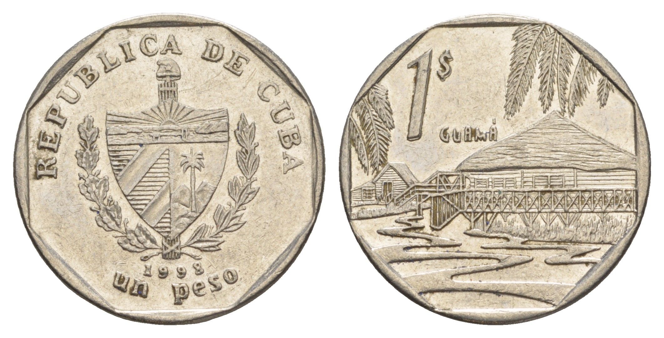 Куба 1 песо 1998 хижины Гуама KM 579 сталь плакированная никелем 4646-445