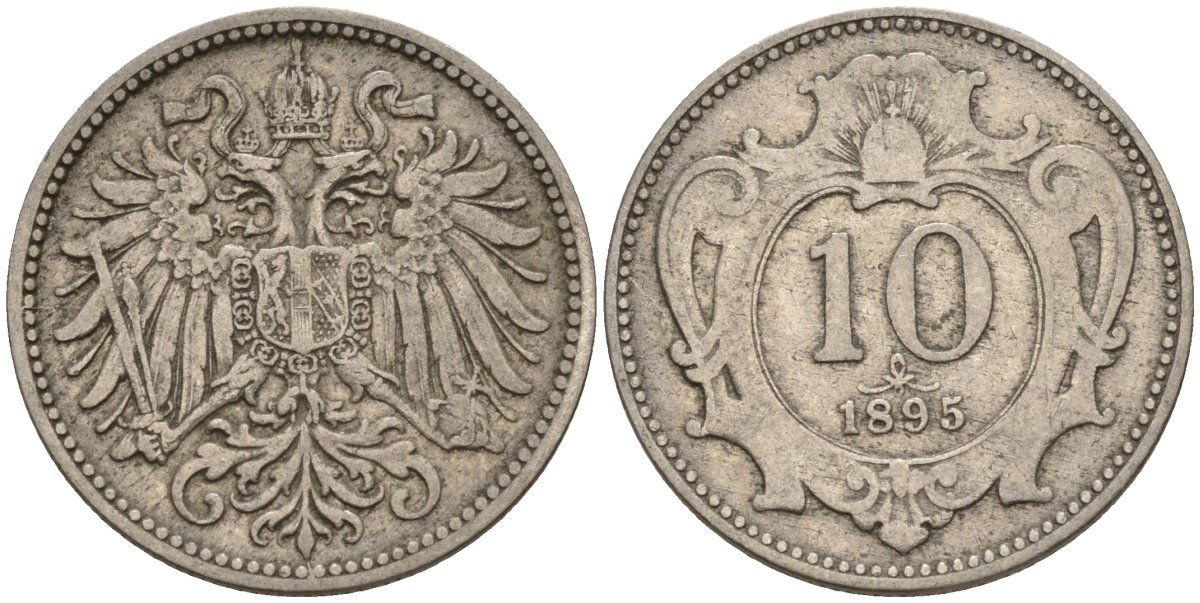 Австрия 10 геллеров 1895 Франц Иосиф (1848-1916) KM 2802 никель 4152-123