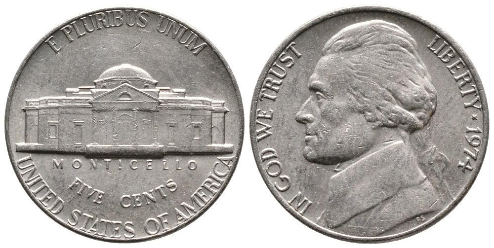 США 5 ЦЕНТОВ 1974 ДЖЕФФЕРСОН KM А192 медно-никель 4364-626