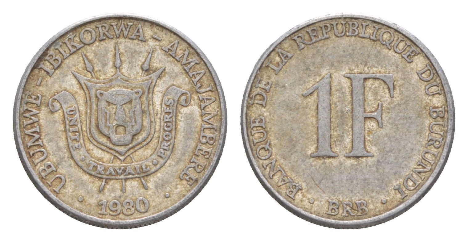 Бурунди 1 франк 1980 KM 19 алюминий 4649-437