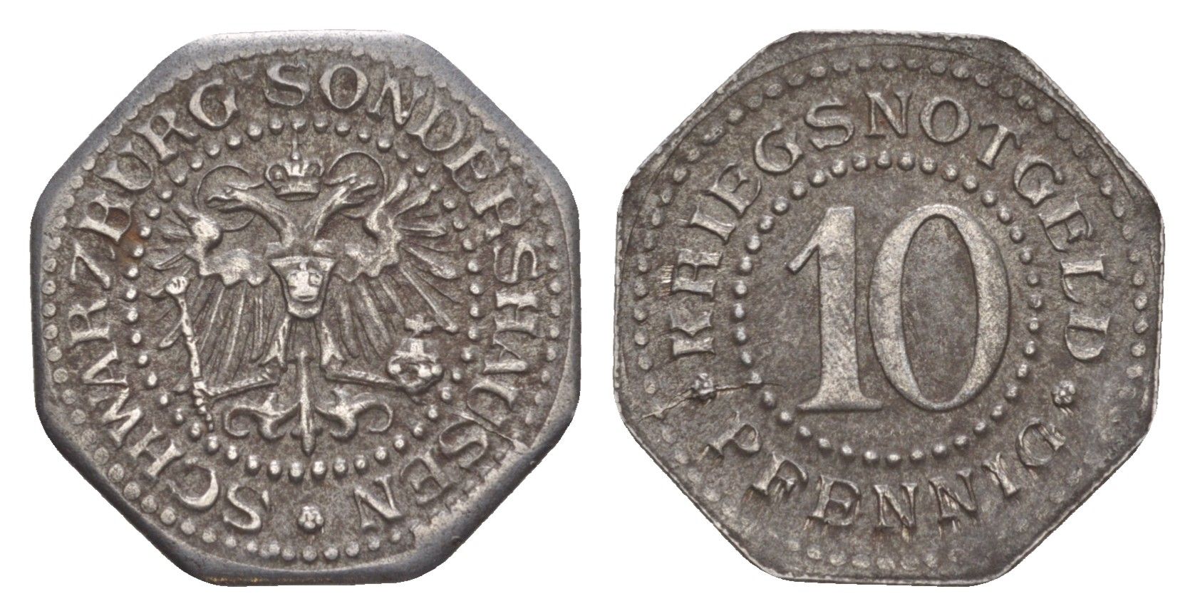 Шварцбург-Зондерсгаузен 10 пфеннигов ND (1918) Funck 489.1, Men05 23049.1, Men18 28863.1 железо 4636-1119