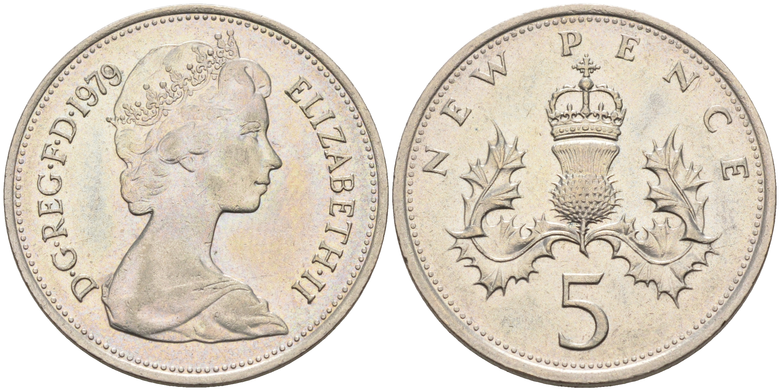 Великобритания 5 пенсов 1979 Елизавета II (1952-2022) KM 911, Spink 4233 (D1) медно-никель 4592-436