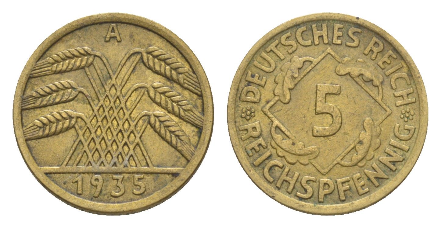 Германия 5 рейхспфеннигов 1935 A KM 39, J. 316 алюминиевая бронза 4644-1138
