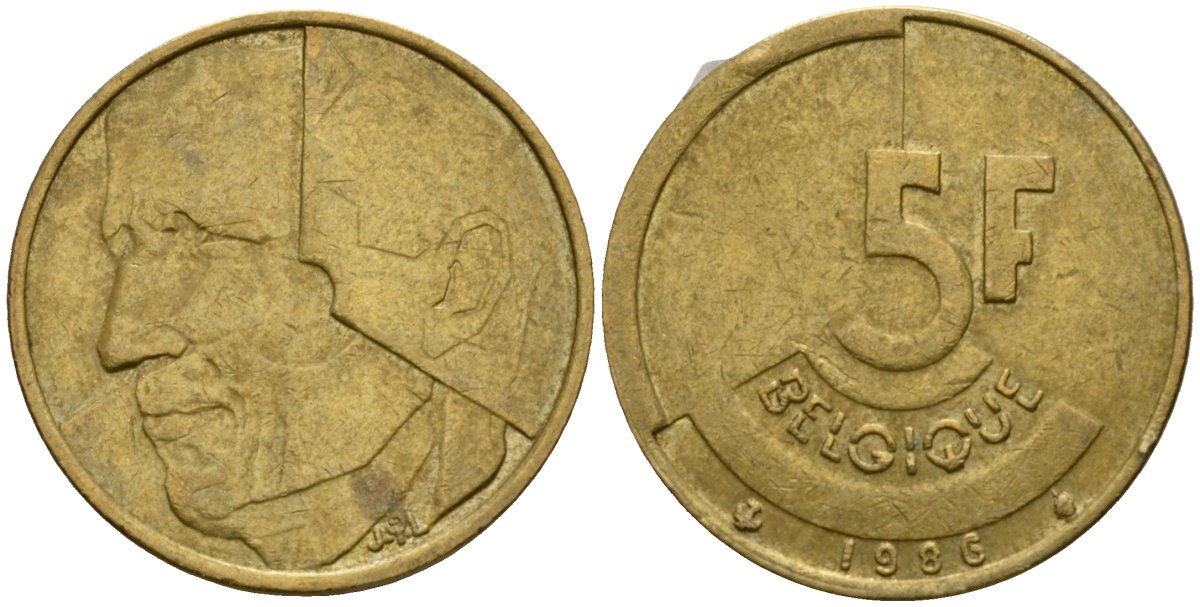 Бельгия 5 франков 1986 Belgique, Бодуэн I (1951-1993) KM 163 алюминиевая бронза 4601-152