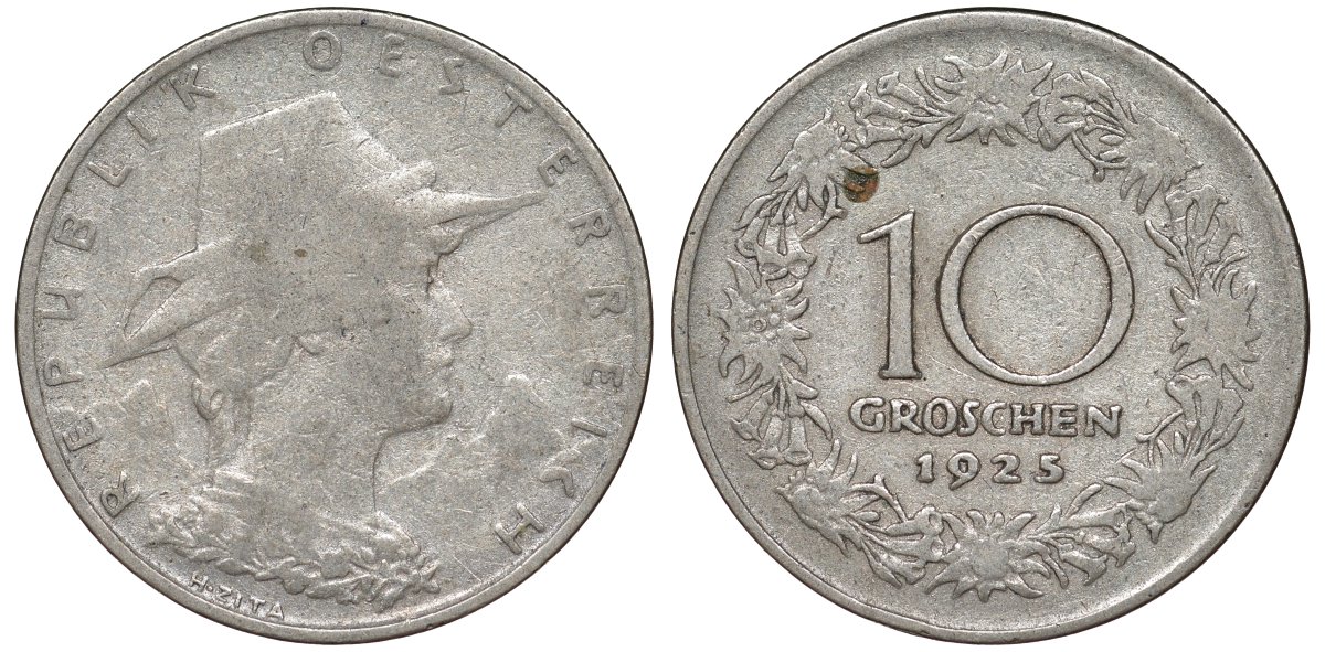 Австрия 10 грошей 1925 KM 2838 медно-никель 216-537