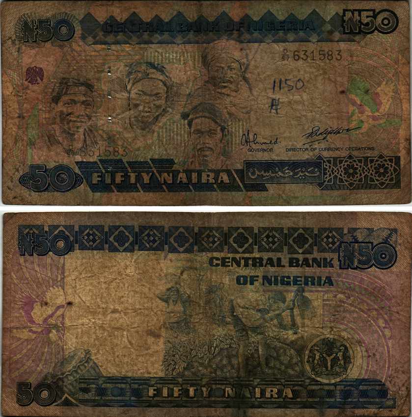Нигерия 50 найра ND (1991-2000) жители Нигерии, подпись 9 Pick 27 b бумага 6312-54-2-2