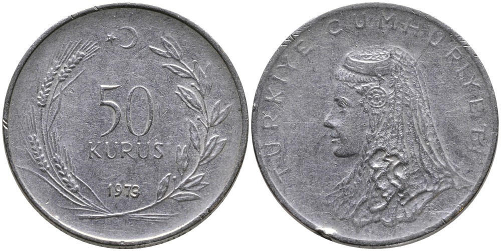 Турция 50 курушей 1973 Анатолийская невеста KM 899 нержавеющая сталь 4541-834