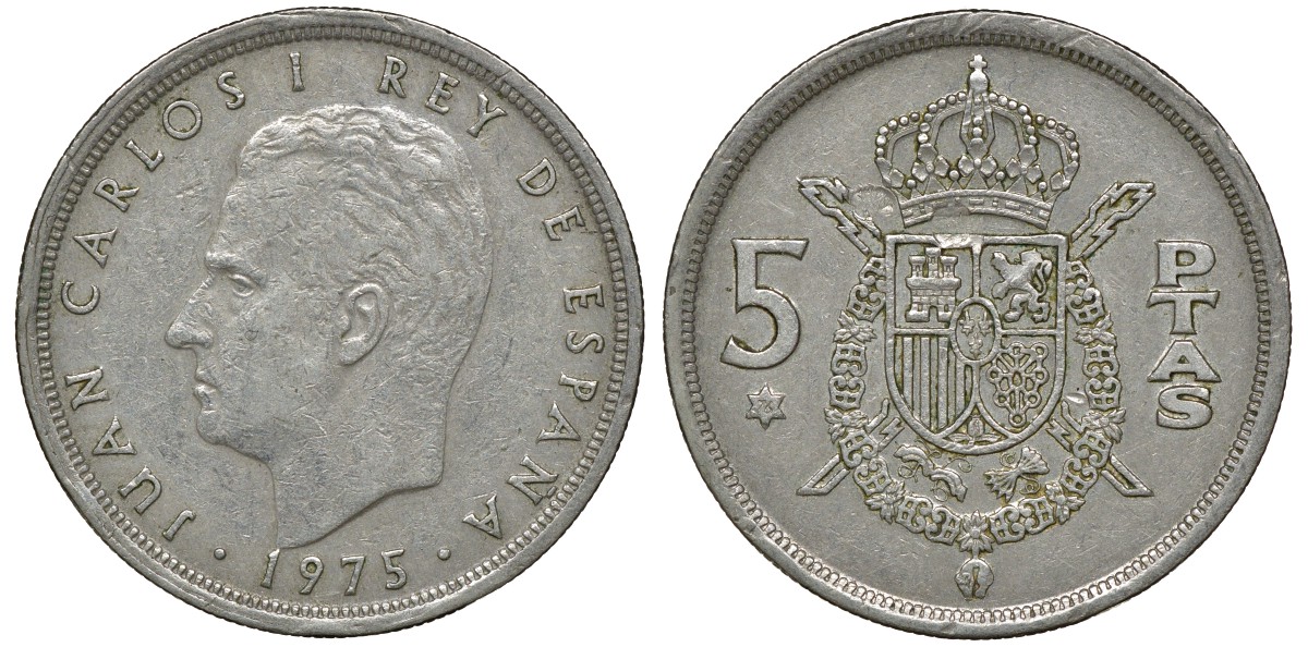 ИСПАНИЯ 5 ПЕСЕТ 1975 (76) ХУАН КАРЛОС I KM 807 медно-никель 72-1442