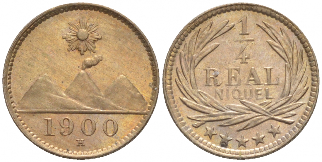 Гватемала 1/4 реала 1900 H KM 175 медно-никель UNC 73-224