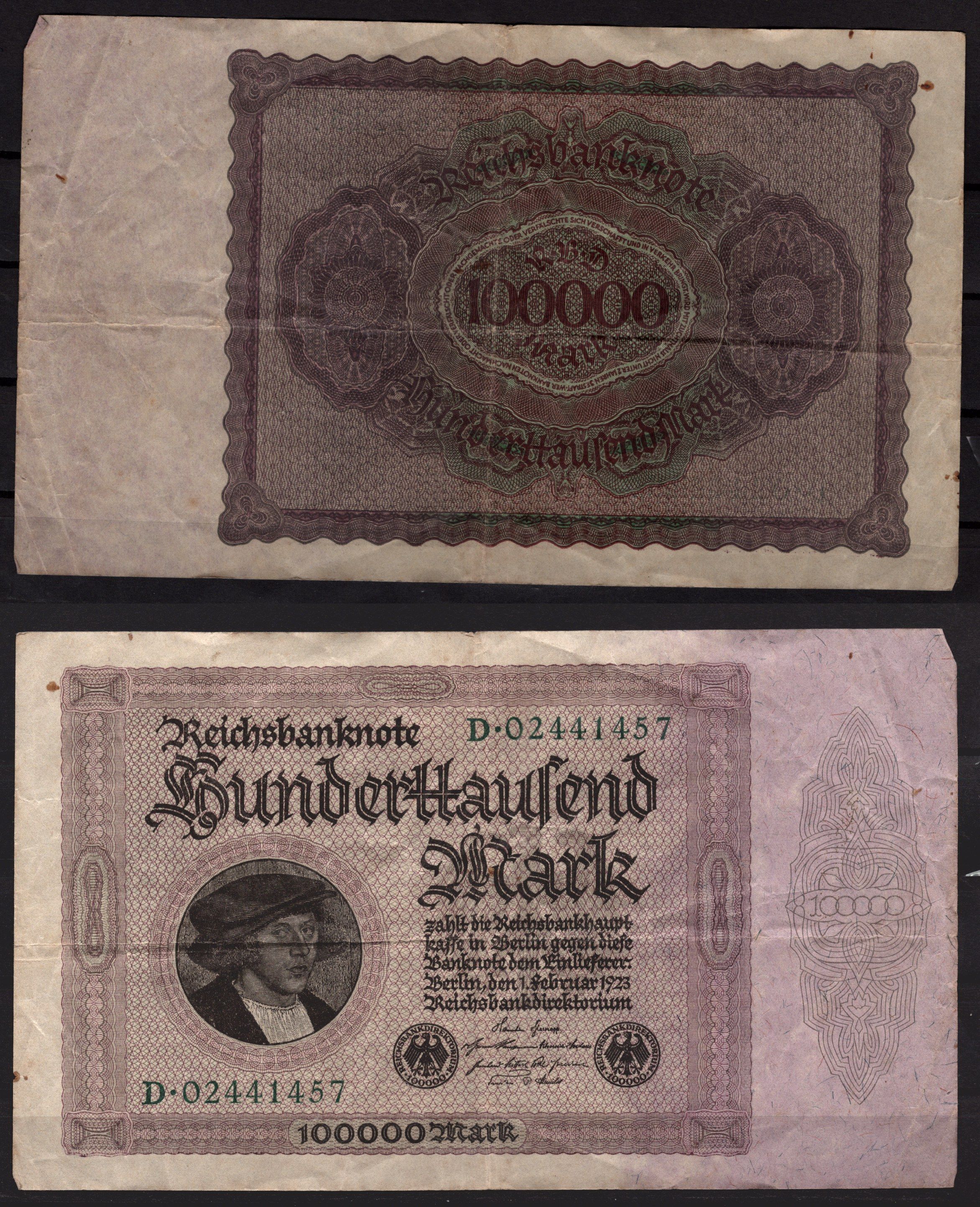 Германия 100000 марок 1923 Кауфман (Купец) Георг Гиссе (Ганс Гольбейн Младший) Pick 83 a бумага 7547-28-3-1