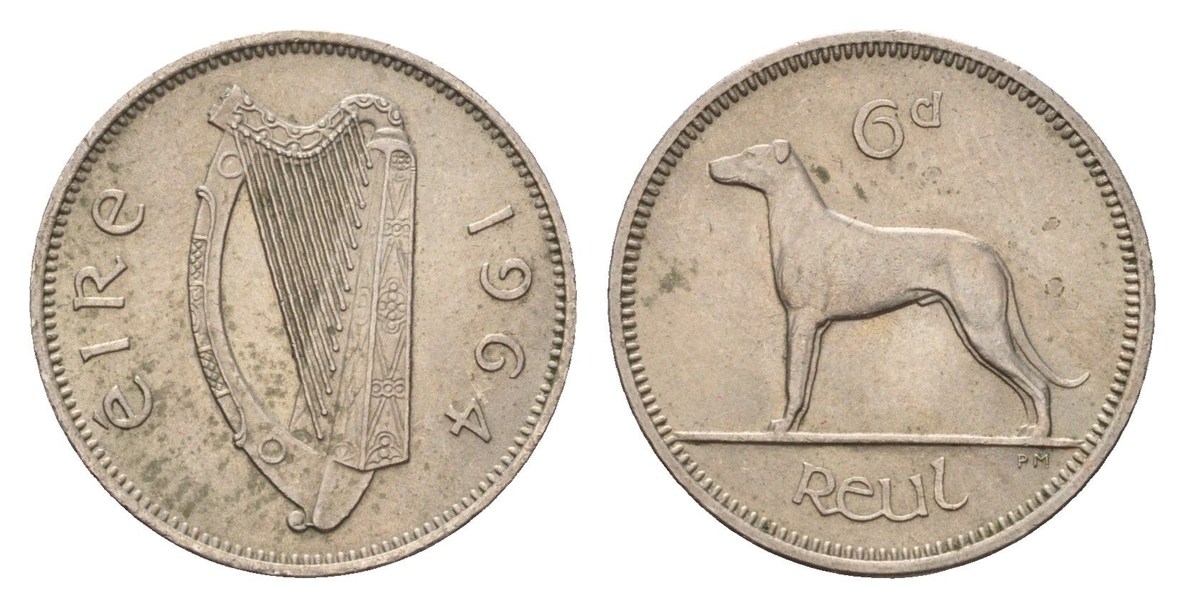 Ирландия 6 пенсов 1964 собака, ирландский волкодав KM 13a медно-никель aUNC 4655-465