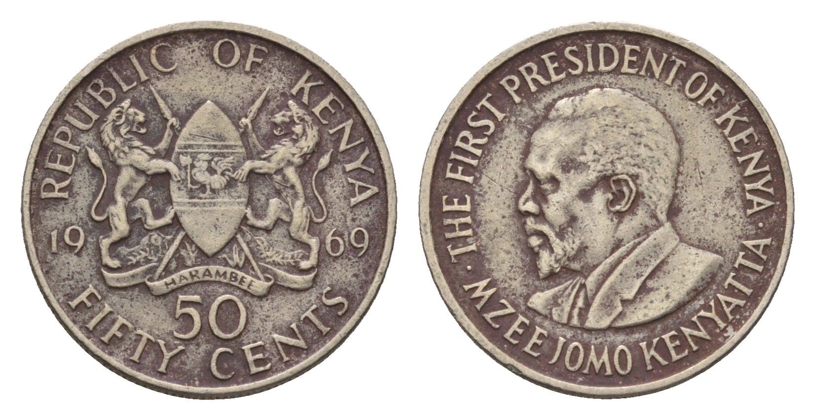 Кения 50 центов 1969 Джомо Кениата KM 13 медно-никель 4682-647