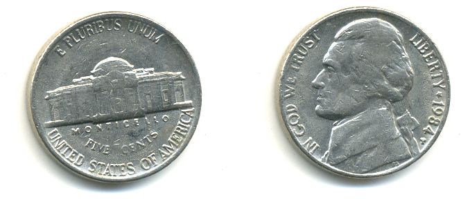 США 5 ЦЕНТОВ 1984 P ДЖЕФФЕРСОН KM А192 медно-никель 179-734