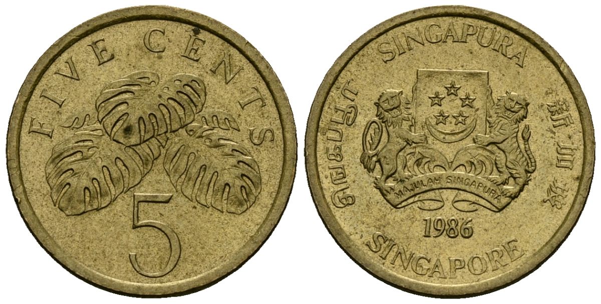 Сингапур 5 центов 1986 KM 50 алюминиевая бронза 4173-1212