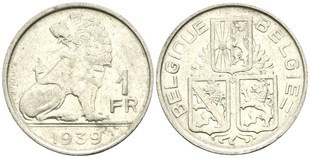 Бельгия 1 франк 1939 BELGIQUE - BELGIE KM 119 никель 4177-1027