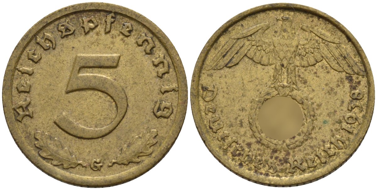Германия 5 рейхспфеннигов 1938 G KM 91, J. 363 алюминиевая бронза 4151-867