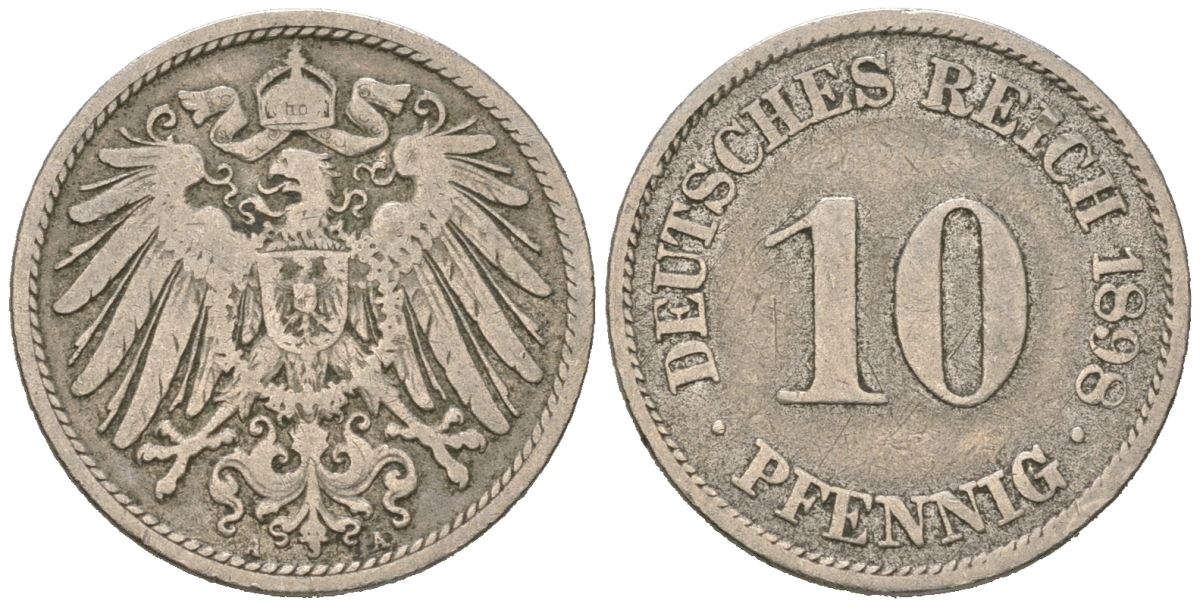 Германия 10 пфеннигов 1898 A KM 12, J. 13 медно-никель 4613-122