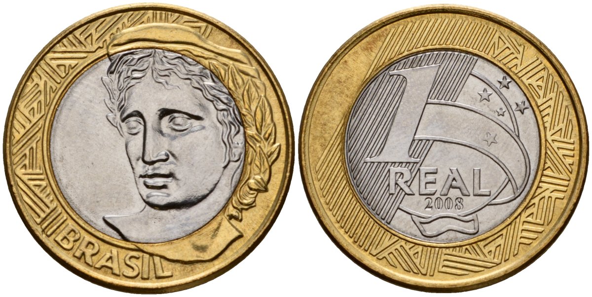 Бразилия 1 реал 2008 KM 652a биметалл 4143-454