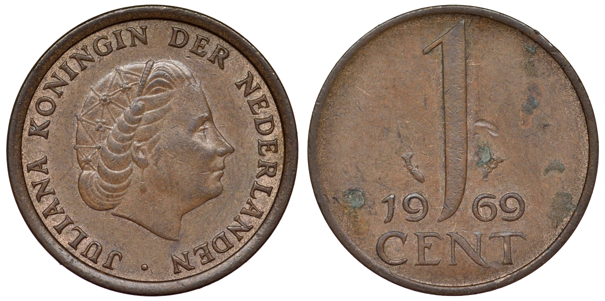 Нидерланды 1 центр 1969 Юлиана KM 180 бронза 71-1052