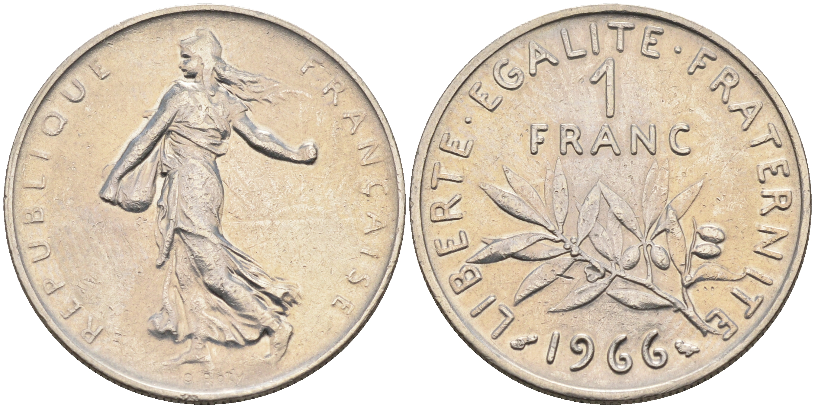 Франция 1 франк 1966 сеятель KM 925.1 никель    4177-246